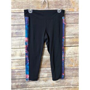 GAP Fit Capri Leggings Floral Fade Leg Stripe Black Blue Stretch‎ M Medium